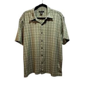Kenneth Cole men’s 2XL TTG button down short sleeve green white nylon shirt